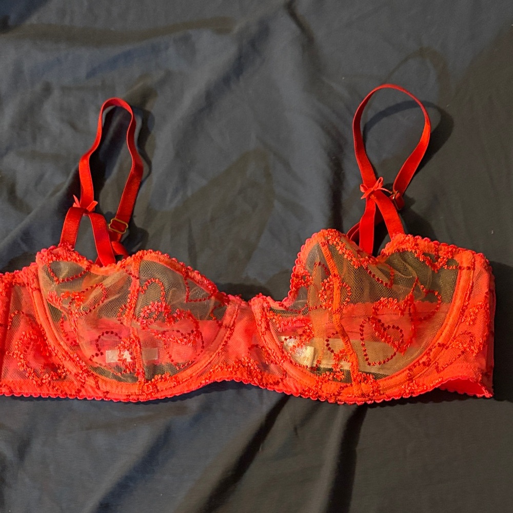 Savage X Fenty Vibrant Red Sheer Lace Bra